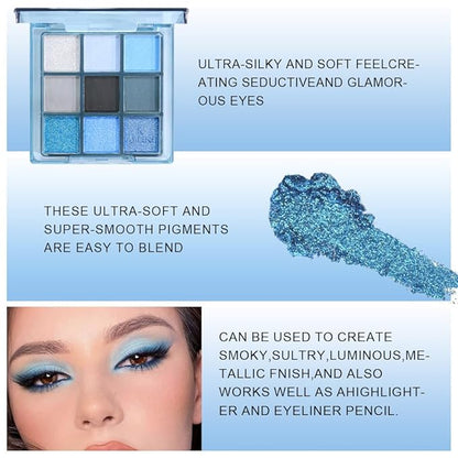 Sapphire Blue Smoky Eye Shadow Palette,Navy & Sky Blue Pro Eyeshadow Palette - Ultra-Pigmented Matte & Shimmer Finish - Waterproof Blend for All-Day Wear (02#, 1 Count (Pack of 1))