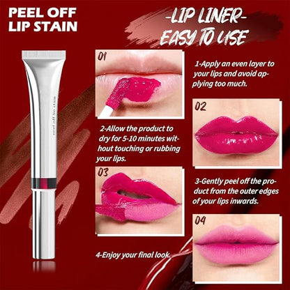 evpct Lip Tains Peel off, Peel off Lip Liner Tattoo Lip Stain Tint Gloss Marker Makeup, Long Lasting Waterproof 24 Hours Matte Finish Transfer-proof Pigmented Color Stay Lipsticks, 130 Rose Pink
