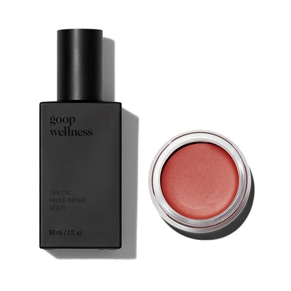 goop Beauty Cream Blush and Massage Oil Bundle | 0.5 oz Warm Terracotta Cream Blush for a Sheer Pop of Color on Lips & Cheeks | 2 fl oz of Mess Free Oil for a Couples Massage or Self Care | Gift Set