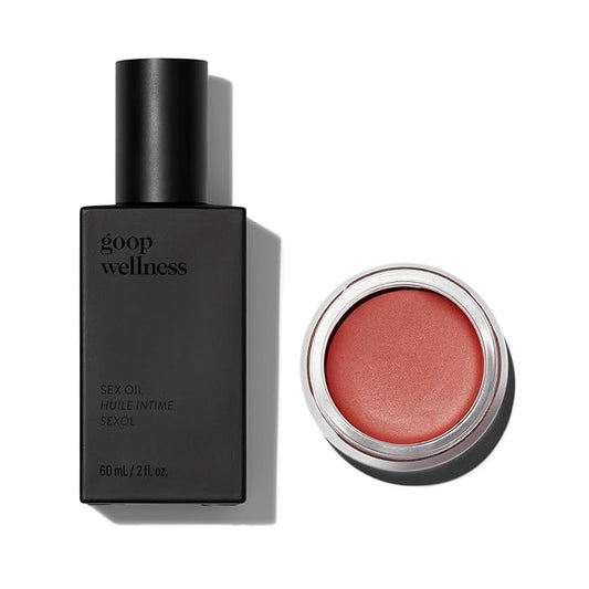 goop Beauty Cream Blush and Massage Oil Bundle | 0.5 oz Warm Terracotta Cream Blush for a Sheer Pop of Color on Lips & Cheeks | 2 fl oz of Mess Free Oil for a Couples Massage or Self Care | Gift Set