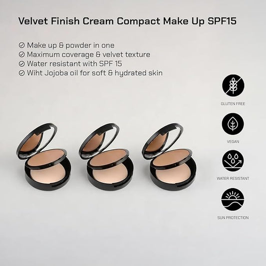 Radiant Professional Velvet Finish Cream Powder Makeup SPF 15 - Cream Foundation Makeup with Natural Looking Matte Finish - Water Resistant - Moisturizing - SPF 15 - Beige (03)