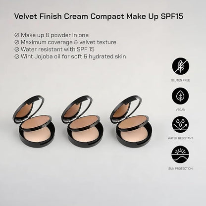 Radiant Professional Velvet Finish Cream Powder Makeup SPF 15 - Cream Foundation Makeup with Natural Looking Matte Finish - Water Resistant - Moisturizing - SPF 15 - Dark Beige (04)