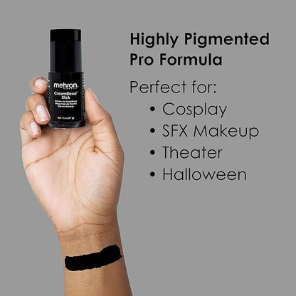 Mehron Makeup CreamBlend Stick | Face Paint, Body Paint, & Foundation Cream Makeup | Perfect for Halloween .75 oz (21 g) (Black)