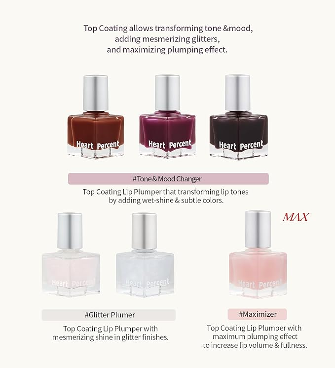 Heart Percent Dote On Mood Top Coating Lip Plumper, High-Shine Glossy Finish Tone Down Color & Mood Changing Lip Gloss 03. Mood Changer