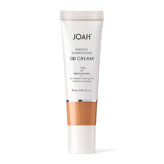 JOAH Beauty Perfect Complexion BB Cream with Hyaluronic Acid and Niaciminade, Korean Makeup with Medium Buildable Coverage, Evens Skin Tone, Lightweight, Semi Matte Finish, Tan with Warm Undertones