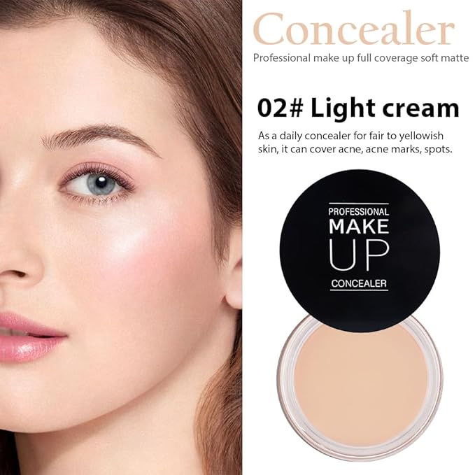 Kaely 2Pcs Pot Concealer Full Coverage Set, Under Eye Brightener Color Correcting Concealer for Dark Circles, Waterproof Foundation Face Makeup Brush Kit, Eye Ring Corrector de ojeras, 02+02
