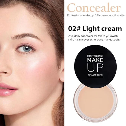 Kaely 2Pcs Pot Concealer Full Coverage Set, Under Eye Brightener Color Correcting Concealer for Dark Circles, Waterproof Foundation Face Makeup Brush Kit, Eye Ring Corrector de ojeras, 02+02