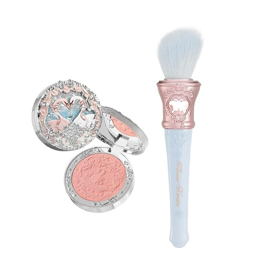 Flower Knows Swan Ballet Embossed Blush 05 Dreamy Season+Butterfly Cloud Collar Angled Powder Brush Pearly Moonlight