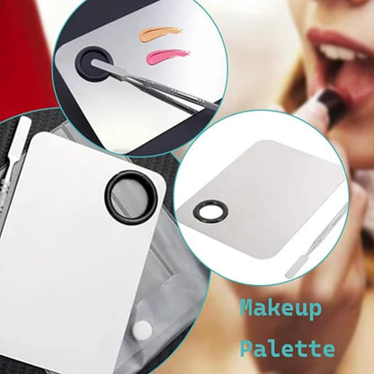 Makeup Mixing Palette Set, 4pcs Makeup Artist Palettes and Spatula, Cosmetic Palette, Stainless Steel Foundation Palettes,Metal Makeup Palette,for Foundation Eye Shadow Nail-Art -Sliver, 6 x 4in