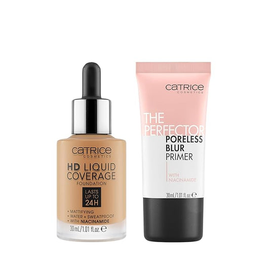 Catrice | HD Foundation 48 & The Perfector Poreless Blur Primer Bundle | Full Coverage Makeup | Vegan & Cruelty Free