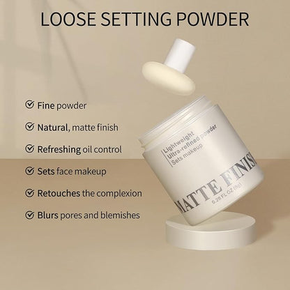 Erinde Pink Translucent Matte Setting Powder with Puff, Face Loose powder Makeup, Oil Control Finishing Powder, Lightweight Blurring Powder, Waterproof, 24H Long-Lasting, Creates Soft Focus Effect