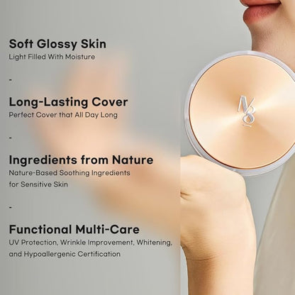 NUMBER EIGHT Skin Master Natural Cover Fit Cushion Foundation SPF 50+ PA+++ | N23 NEUTRAL BEIGE | Long lasting, Lightweight, Flawless Coverage, Hypoallergenic, Korean Beauty (15g / 0.52oz.)