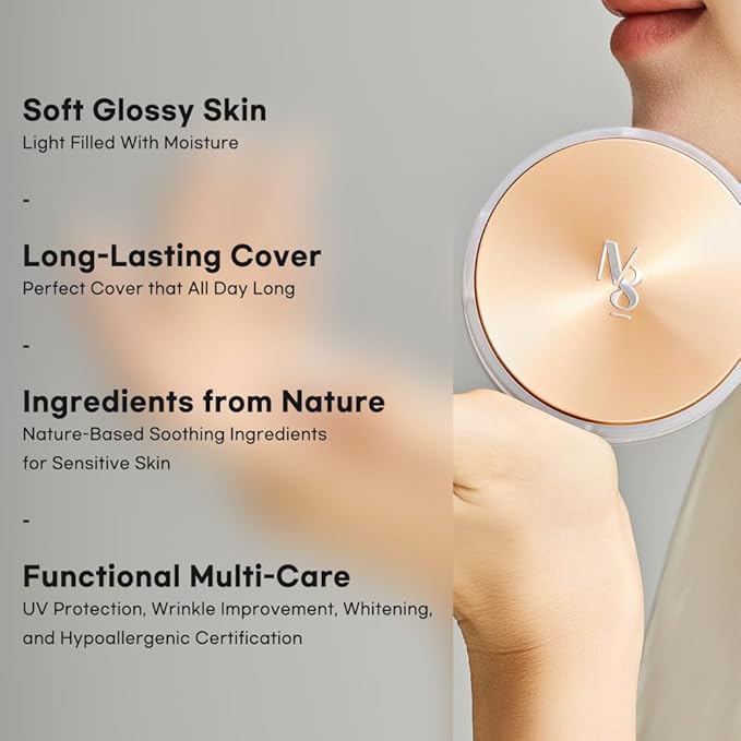 NUMBER EIGHT Skin Master Natural Cover Fit Cushion Foundation SPF 50+ PA+++ | N21 SKIN VANILLA | Long lasting, Lightweight, Flawless Coverage, Hypoallergenic, Korean Beauty (15g / 0.52oz.)