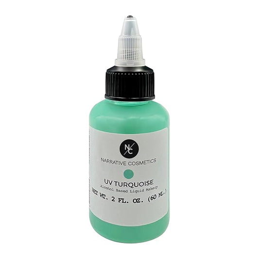 UV Fluorescent Alcohol Airbrush Paints - 2 fl oz, Glow Effect, Waterproof, Sweatproof, Highly Pigmented Liquid Makeup for Bodypainting, Film, TV, Festivals - UV Turquoise