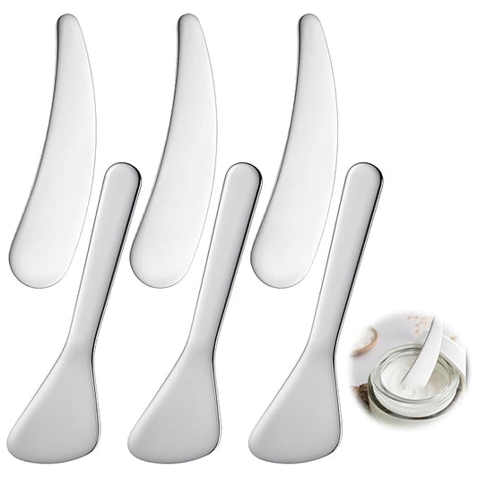 6 Pcs Mini Metal Makeup Spatula Cosmetic Skincare Applicator Facial Massage Beauty Tools Reusable Cream Spatula Beauty Accessories for Mixing Sampling Mask Eyecream Essences Lotions Moisturizers