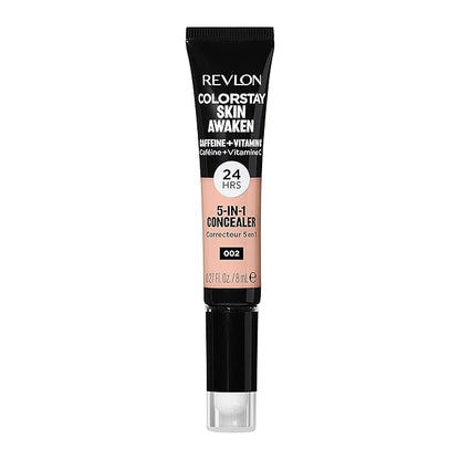 Revlon ColorStay Skin Awaken 5-in-1 Concealer, Lightweight, Creamy Longlasting Face Makeup with Caffeine & Vitamin C, For Imperfections, Dark Circles & Redness, 002 Universal Brightener, 0.27 Fl Oz
