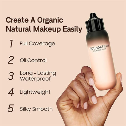 Full Coverage Liquid Foundation - Lightweight & Waterproof Moisturizing Foundation, Oil-Free & Nourishing Formula Concealer for Flawless and Long - Lasting Face Makeup & All Skin Types (#02 Natural)