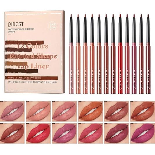 12 Colors Matte Lip Liner Set,Long Lasting Fade Resistant Lip Pencil,Waterproof Red Nude Velvet Lipstick Pen High Pigmented Lip Liner for Women