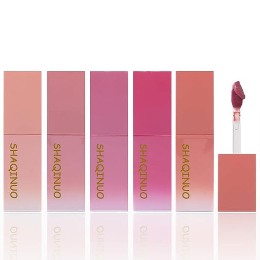 Charm Kiss 5 Colors-Dewy Water Glow Lip Tint，Moisturizing Mirror Lip Glaze，Korean Tinted Water light Lip Gloss，High pigmented Long Lasting Waterproof Lipstick Mirror Water Gloss Lip Glaze