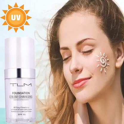 2Pcs 30ml TLM Colour Changing Foundation Makeup Concealer Cover Cream Full Coverage Flawless Liquid Base Nude Face Liquid Cover Concealer Change Skin Tone All-Day Moisturizing Foundation for Women&Girls