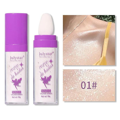 GL-Turelifes Polvo De Hadas Hightlighter Powder Stick Puff Fairy Bomb Stick Glitter Loose Powder Highlight Shimming Contouring for Eyes, Face, Body Brighten Makeup(01# Pearl White)