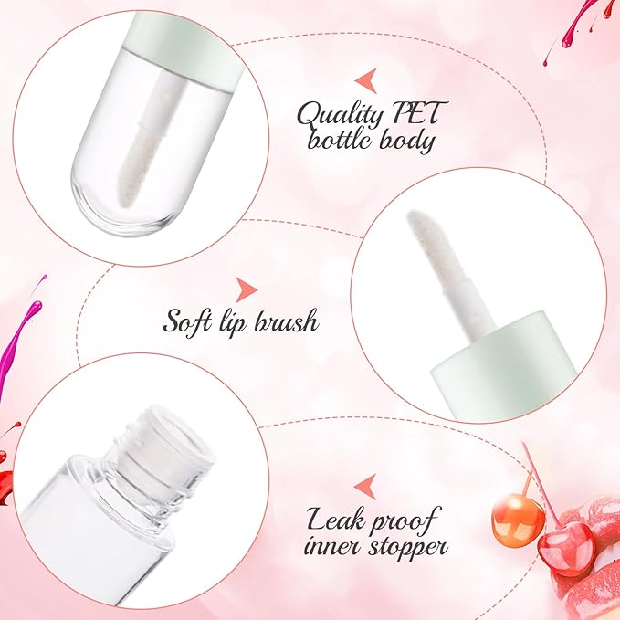 20pcs 5ml Mini Clear Plastic Lip Gloss Tubes Empty Capsule Shaped Lip Balm Bottle Travel Size Lipstick Tubes,DIY Lip Gloss Container Vials with Wand Brush,2Colors