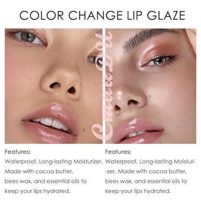 evpct 2Pcs Clear Color Changing PH Tinted Lip Gloss Sets for Women, Pink Mood Lip Oil Gloss Balm Tint Stain Glaze Pack Hydrating 0.11 fl.oz *2