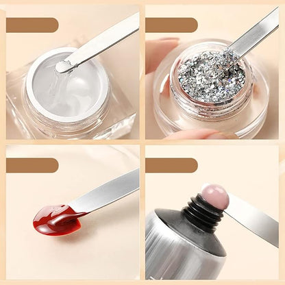 2 Pcs Stainless Steel Makeup Spatulas with Wooden Handle Metal Cosmetic Foundation Spatula Nail Art Mixing Spatula