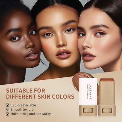Skin Tint Foundation Stick Beauty Balm Serum Boosted, Solid Tinted Moisturizing Contour Stick Foundation Primer for Women Face Makeup, Natural Finish Makeup Even Skin Tone (#3)