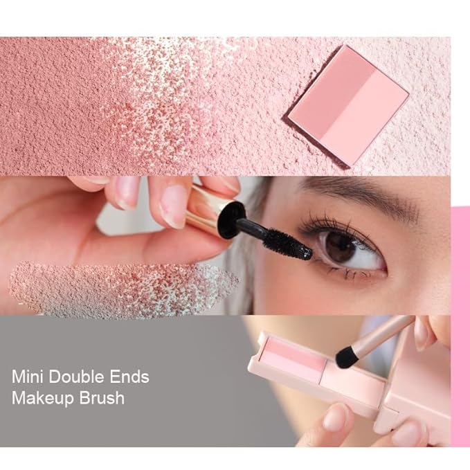 1 PC Juduo Portable Travel Use Multi Purpose Makeup Palette, Mini Size Blusher Highlighter Eyebrow Eyeshadow Palette With Mascara & Brush, All in One Travel Palette (02#)