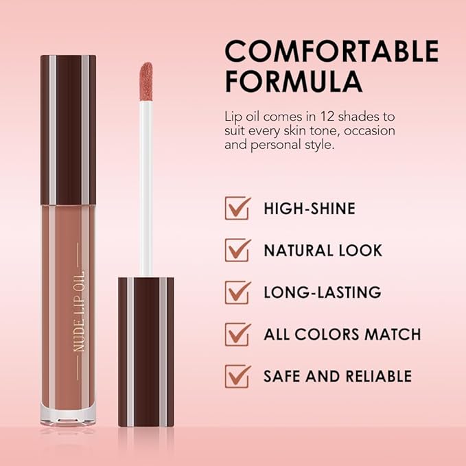 Hydrating Glow Lip Gloss Oil, Tinted Lip Plumper Lip Glosses Oil, Younger-Looking Lips Chocolate Scent, Non-Sticky Creamy Texture for Dry Lips, Brillo labial en aceite hidratante con brillo 01#