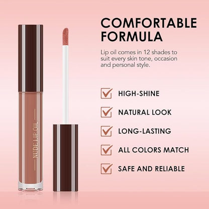 Hydrating Glow Lip Gloss Oil, Tinted Lip Plumper Lip Glosses Oil, Younger-Looking Lips Chocolate Scent, Non-Sticky Creamy Texture for Dry Lips, Brillo labial en aceite hidratante con brillo 01#