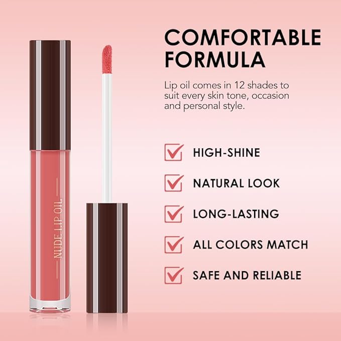 Hydrating Glow Lip Gloss Oil, Tinted Lip Plumper Lip Glosses Oil, Younger-Looking Lips Chocolate Scent, Non-Sticky Creamy Texture for Dry Lips, Brillo labial en aceite hidratante con brillo 03#