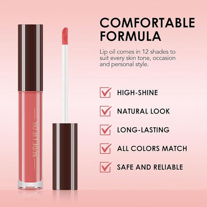 Hydrating Glow Lip Gloss Oil, Tinted Lip Plumper Lip Glosses Oil, Younger-Looking Lips Chocolate Scent, Non-Sticky Creamy Texture for Dry Lips, Brillo labial en aceite hidratante con brillo 03#