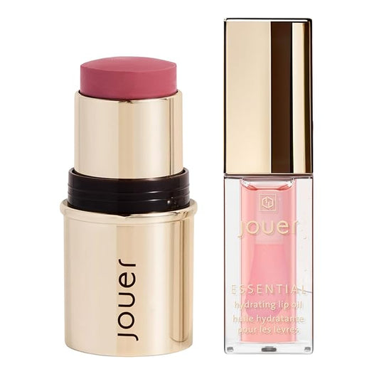 Jouer Bare Rose Blush & Bloom Cheek + Lipstick and Lip Oil Bundle