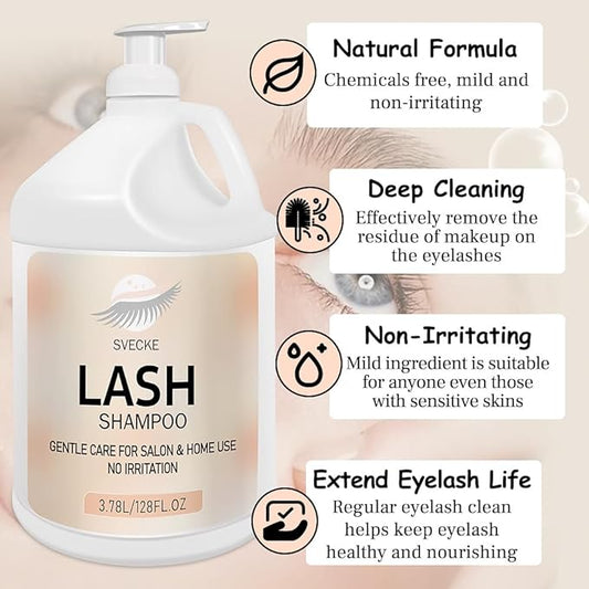 Eyelash Shampoo, 128 fl.oz/3.78L, with 50 Lash Extension Aftercare Cards, Foaming Cleanser for Professional Salon and Home Use