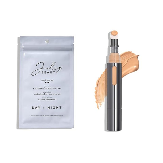 Julep Skin Perfecting Duo (2pc set) - Julep Patch Me Up Waterproof Pimple Patches 72 pcs & Cushion Complexion Concealer & Corrector Stick Infused with Turmeric & Hyaluronic Acid - Medium 210