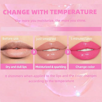 Magic Color Changing Lip Oil Lip Stain, Moisturizing Color Changing Lip Gloss, Nourishing Repairing Lip Glow Oil Non-Sticky Primer Lip Tint Fresh Clear Lip Care,1 PC