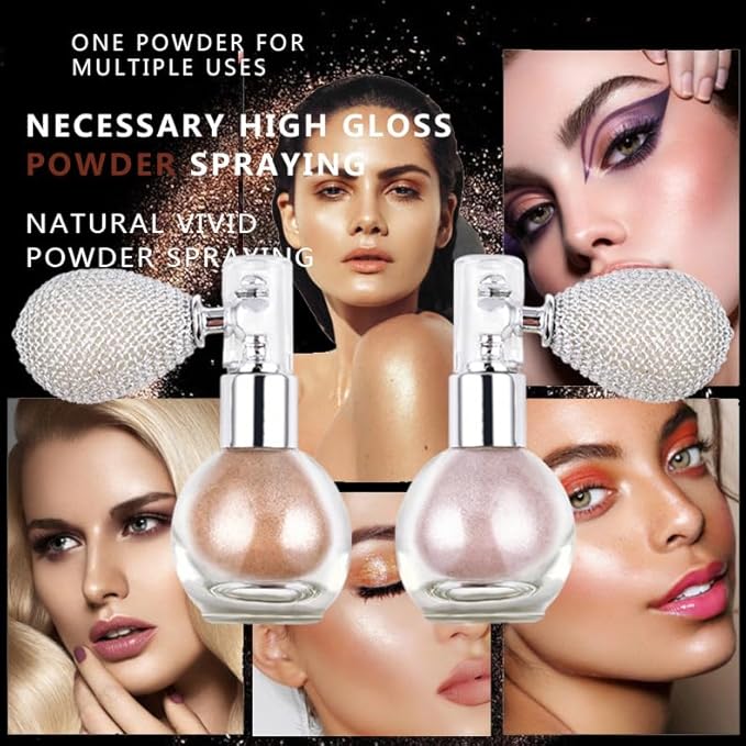 Highlighter Powder Spray Glitter Body Highlighter Spray for Girls Shimmer High Gloss Loose Powder Makeup Mist for Body, Hair, Face and Clothing