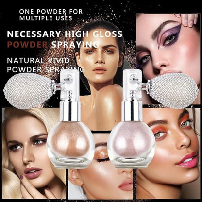 Highlighter Powder Spray Glitter Body Highlighter Spray for Girls Shimmer High Gloss Loose Powder Makeup Mist for Body, Hair, Face and Clothing