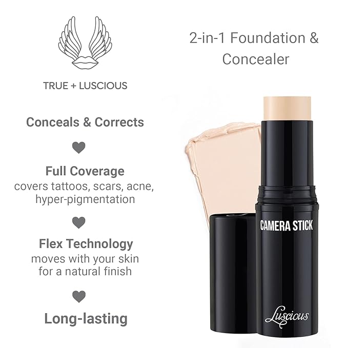 Camera Stick Foundation by True + Luscious - Full Coverage Cream Foundation - Non-Comedogenic & Hydrating Formula - Vegan, Paraben Free, & Cruelty Free - 0.49 oz (Shade 0: Ivory)