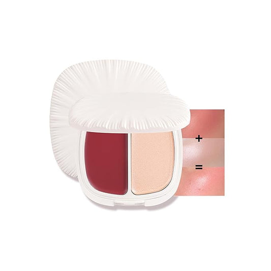 2 in 1 Highlight Blush Palette, Blendable Blush & Highlighter Set Shimmery Metallic Finish, Long-lasting Waterproof Multi-purpose Contour & Highlight Blush Makeup Palette (04)