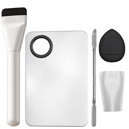 Makeup Mixing Palette for Foundation, Professional Artist Kit Essentials, Stainless Steel Plate with Spatula, Also Great for Nail Art, Eye Shadow & Color Blending（4-in-1)