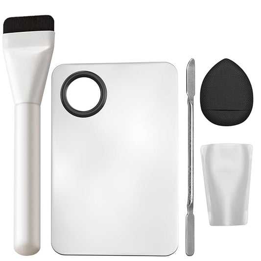 Makeup Mixing Palette for Foundation, Professional Artist Kit Essentials, Stainless Steel Plate with Spatula, Also Great for Nail Art, Eye Shadow & Color Blending（4-in-1)