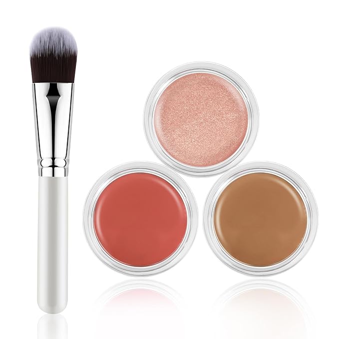 Cream Blush Contour Highlighter Palette, Bronzer Face Illuminator Kit With Brush, Contour Kit For Eyes, Cheeks And Lips