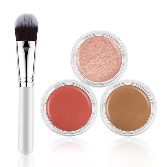 Cream Blush Contour Highlighter Palette, Bronzer Face Illuminator Kit With Brush, Contour Kit For Eyes, Cheeks And Lips