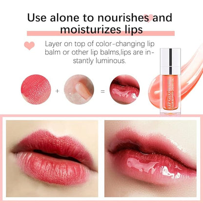 Hydrating Lip Glow Oil, Plumping Lip Oil, Tinted Lip Balm Lip Care, Transparent Toot Lip Oil, Moisturizing Lip Gloss, Non-Sticky Long Lasting Lip Oil Gloss, Lip Plumper Gloss (Pink)