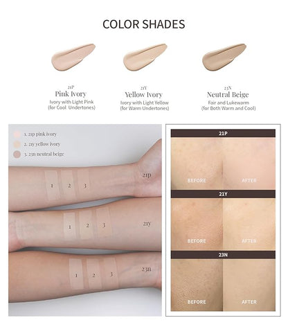 Heart Percent Dote on Mood Layer Cushion SPF 50+/PA+++ with Refill, Satin Glow Silky Flawless Finish Full Coverage Advanced Skincare Foundation (#21Y)