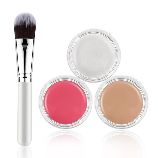 Cream Blush Contour Highlighter Palette, Bronzer Face Illuminator Kit With Brush, Contour Kit For Eyes, Cheeks And Lips