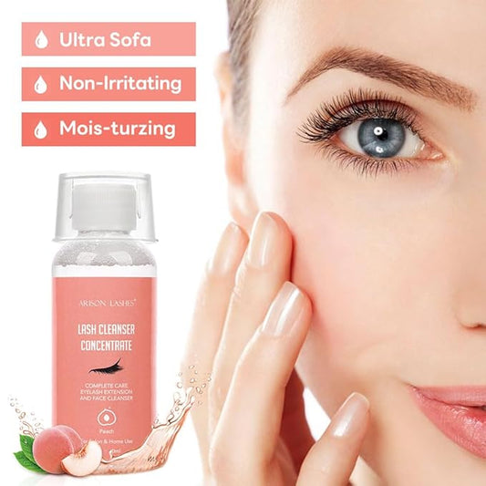 Eyelash Cleanser Concentrate 60ml Professional Lash Extensions Shampoo Natural Foaming Cleanser for Extensions Lashes with Salon Home Care-Makes 12 Bottles 60ml Eyelash Shampoo (Peach)